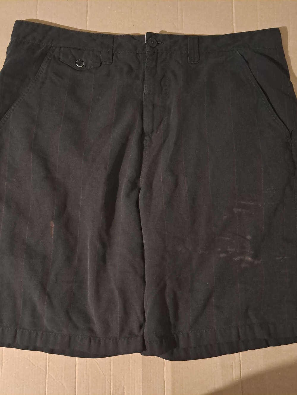 Men's Black Flat Front Shorts with Subtle Pinstripes